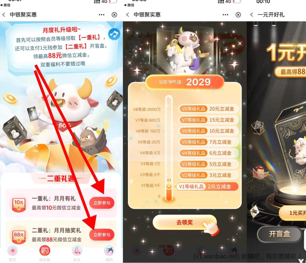 中行月度礼领 两个立减