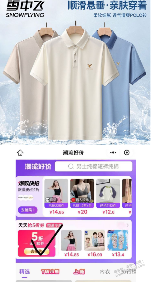 雪中飞Polo衫,16块钱,需要有5折券